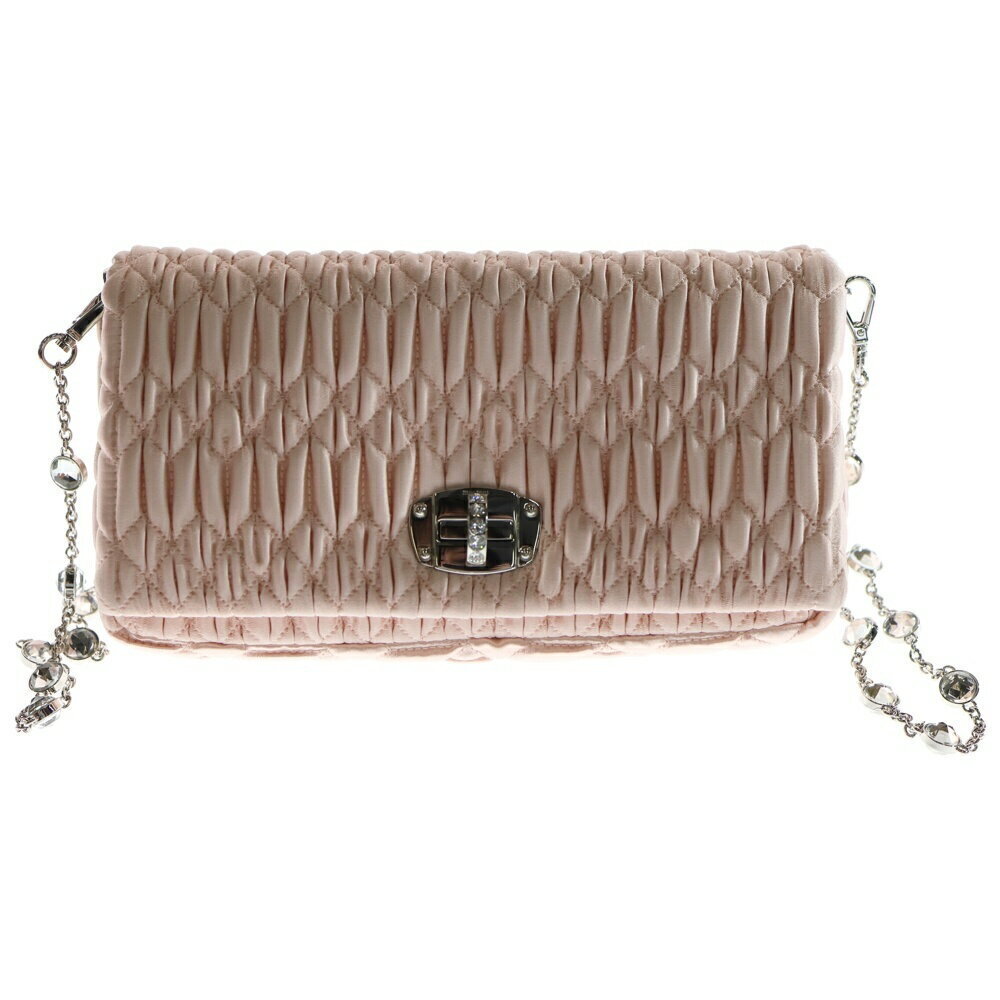 Miu Miu Nappa Crystal Shoulder Bag Chain Handbag Pink Satin